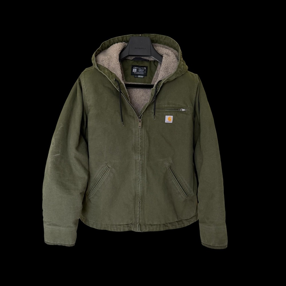 Carhartt Women Loose Fit Washed Duck Sherpa-Lined Jacket Green OJ4392-W Large